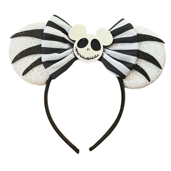 Halloween Sequined Bow Minnie Disney Skull Headband - Picture 1 of 2